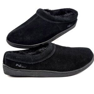 My Pillow My Slippers Black Leather Upper Faux Fur Mule Slip On Men's Size 13